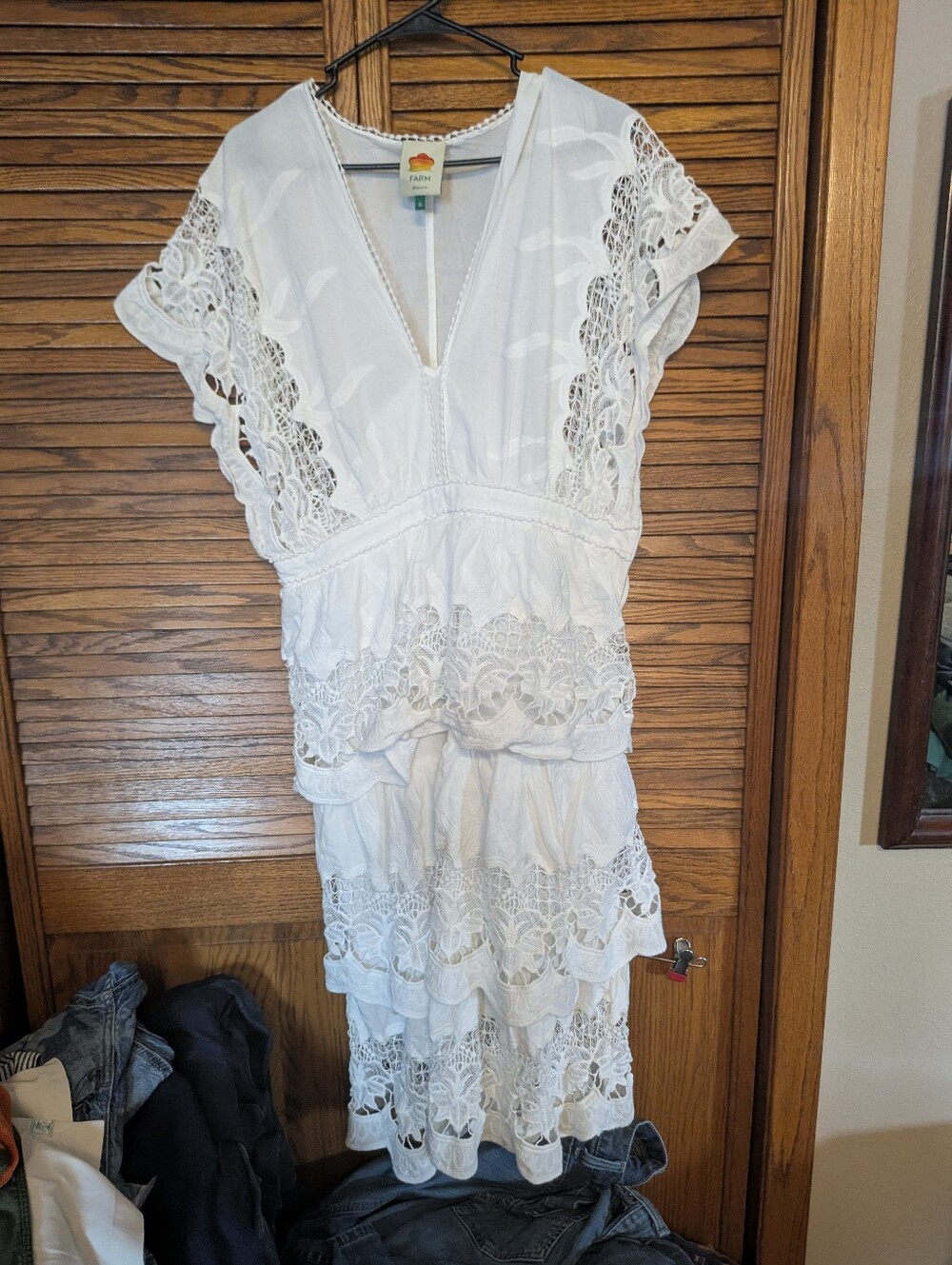 FARM Rio White Lace Midi Dress